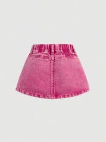 SHEIN Toddler Girls Cute Pink Denim Ruffle Skirt - Pink - View 2