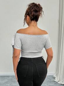 INAWLY Plus Size Women Off Shoulder Tie Ruched Fitted Top, Summer