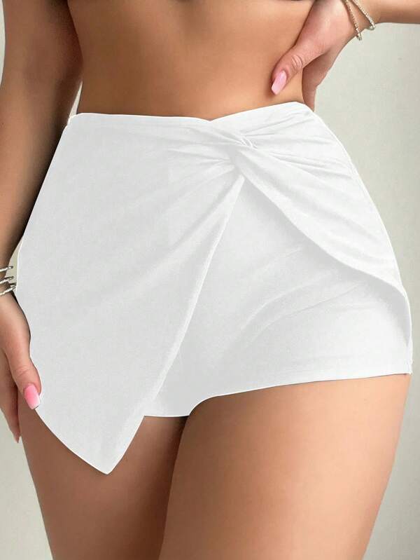 SHEIN Swim 女士纯色扭结比基尼泳裤，夏季海滩泳装