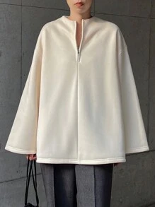 FRIFUL 女士纯色半拉链休闲长袖T恤，带保暖内衬，冬季 - 米色 - 查看 4