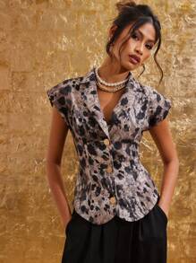 COSMINA Women's Fashion Splatter Print Wide Strap Jacket For Autumn - Multicolor - View 1