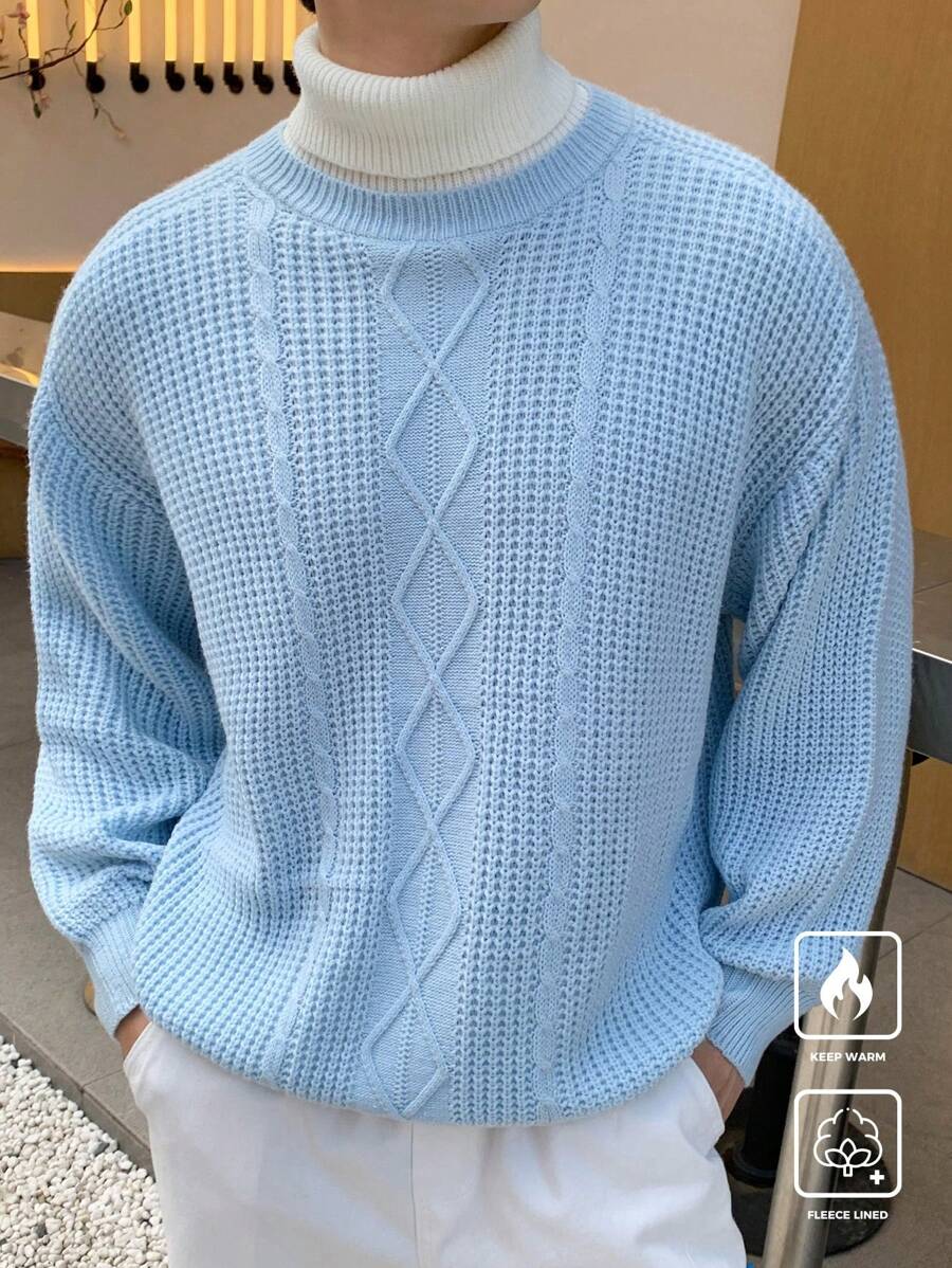 Claim Dot 男士纯色圆领休闲宽松针织毛衣,适合秋冬季 - 彩色 - 查看 1