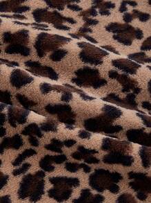 SHEIN MOD Plus Size Leopard Print V-Neck Sleeveless Front Tie Reversible Jacket