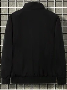 Manfinity Homme Men's Plus Size Solid Color Stand Collar Casual Black Jacket, Winter - Black - View 2