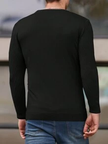 RueChic Men Round Neck Solid Regular Black Long Sleeve Sweater - Black - View 2