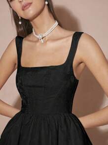 Enchnt 春冬浪漫女士黑色提花高腰可爱公主迷你连衣裙，甜美优雅的装扮，适合情人节、圣诞派对、新年、生日、节日、甜蜜约会之夜和鸡尾酒会，连衣裙 - 黑色 - 查看 2