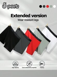 5pcs/Pack Men Contrast Color Letter Print Elastic Waist Boxer Briefs