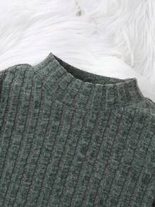 SHEIN 女婴深绿色纹理柔软舒适羊毛休闲装适合室内/室外活动和派对，秋季 - 墨綠色 - 查看 3