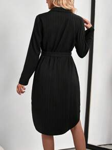 EMERY ROSE Long-Sleeve Blue Shirt With A Waist-Tied Belt,Midi Women Dresses - Black - View 2