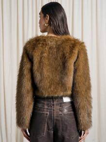 AiiRZ Luxurious Faux Fur Cropped Jacket Plush Short Coat Winter Fall Outerwear Soft Fluffy Cozy Fashion Forward Party Evening Sophisticated Style - Multicolor - View 2