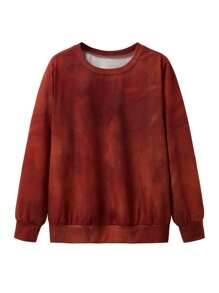 SHEIN LUNE Sweat-shirt-shirt col rond casual à imprimé tie-dye pour femmes grandes tailles, pull d'automne - Marron fonçé - Voir 1
