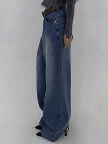 DAZY Quần Jeans Ống Rộng Rộng Không Đối Xứng Cho Nữ, Quần Jeans Baggy - Rửa trung bình - Xem 2