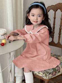 DAZY Young Girls Bow Pattern Thermal Lined Dress, Fall Outfits - Pink - View 3