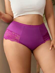 3pcs/Pack Women Lace Splicing Sheer Solid Color Panties - Multicolor - View 2