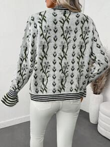 SHEIN LUNE Striped Print Front Button Casual Knit Long Sleeve Cardigan Fall Cloth For Women - Multicolor - View 2