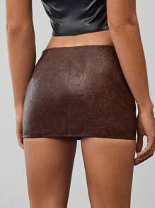 Aloruh Women's Fashionable Vintage Pattern PU Sexy Low Waist Super Short Mini Skirt, Autumn/Winter New Arrival