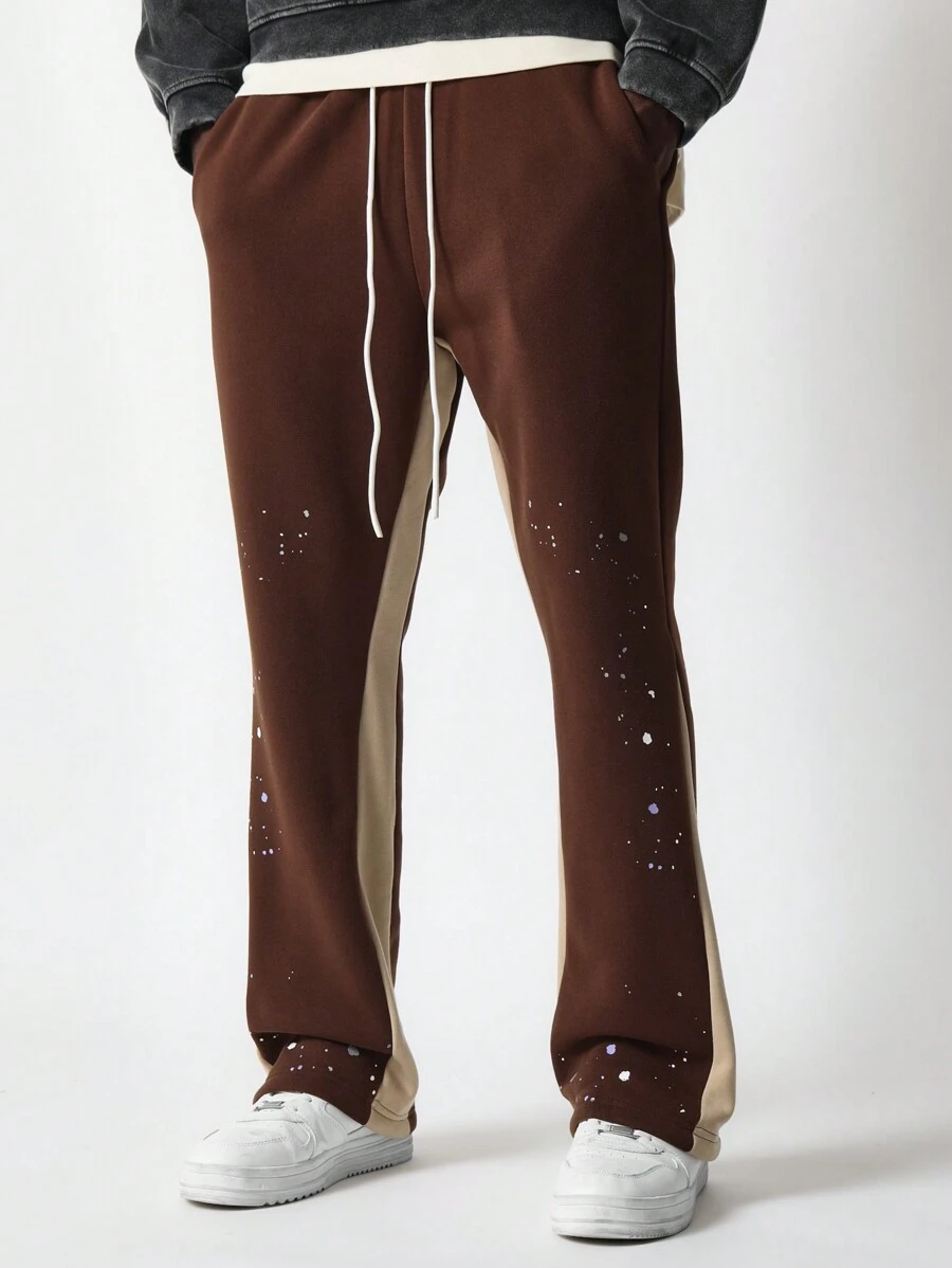 SUMWON Athletic Paint Splatter Sweatpants Jogger Style Casual Loungewear Track Pants Elastic Ankle Streetwear Workout Trousers Fall Winter Active Wear - Coffee Brown - View 1