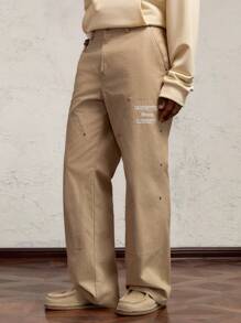 AKNOTIC Business Casual Pantalones casuales de pierna recta holgados y de cintura media para hombres, aptos para uso diario - Caqui - Ver 9