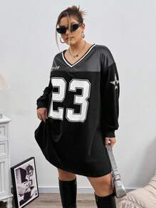 SHEIN CURVE+ Vestido tipo sudadera con estampa de letras talla extra, adecuado para salir y Navidad