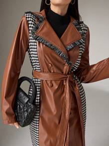 Modelyn Damen einfarbige Jacke mit Krawattenfront und Knopfverschluss, Langarm, Lässig - Khaki - Übersicht 3