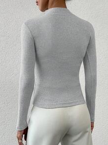 SHEIN Cottnline Sweter z dzianiny ze ściągaczem imitującym dekolt - Jasnoszary - Zobacz 2