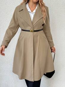 Flirla Plus Size Women's Solid Color Lapel Neck Long Sleeve Casual Coat, Autumn/Winter