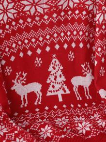 青少年女孩冬季宽松休闲简约舒适圆领柔软针织毛衣，适合圣诞节 - 紅色 - 查看 4