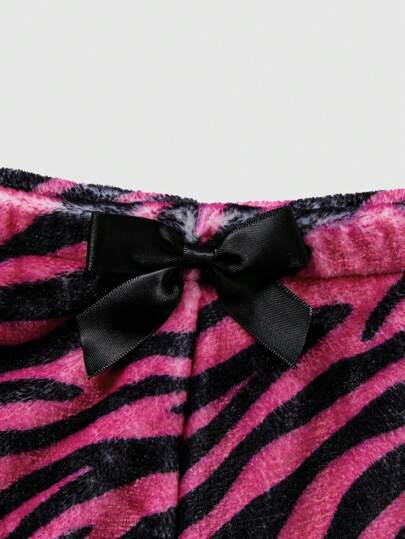 Kawaii Short en peluche à imprimé zébré style décontracté Y2K pour femmes