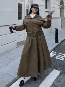 Flirla 1 bộ gồm áo khoác cargo kiểu Pháp và chân váy xòe cạp cao. - màu xanh lá - Xem 4