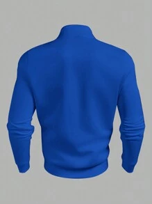 Manfinity Homme Áo nỉ dài tay nam cổ bẻ có khóa kéo, thích hợp cho mùa thu. - Màu xanh lam - Xem 2