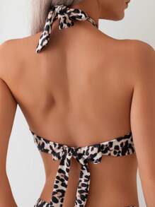 Woman's Leopard Print Halter Two-Piece Bikini Swimwear Summer - Multicolor - View 4