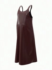 SHEIN Set de 2 piezas Top de manga larga y vestido sin mangas de maternidad - Marrón - Ver 8