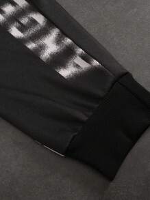 Manfinity EMRG Felpa con cappuccio casual minimalista da uomo, manica lunga, con stampa a lettere, chiusura con chiusura lampo frontale
