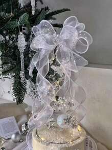 1 卷 4 厘米 * 900 厘米白色卷边丝带，非常适合花卉和艺术包装、蝴蝶结、平面礼品包装、婚礼、节日、派对、万圣节装饰圣诞节，可作为节日礼物 - 白色 - 查看 3