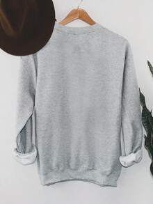 SHEIN LUNE 女士休闲卡通字母印花圆领落肩宽松羊毛运动衫，秋冬 - 灰色 - 查看 2