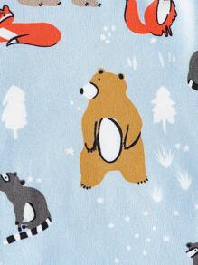 3pcs/Set Boys' Cute Cartoon & Striped Print Snug Fit Long Sleeve T-Shirt And Long Pants Pajamas - Multicolor - View 5