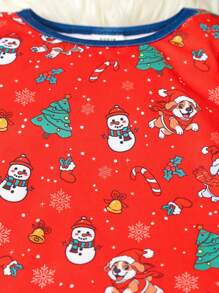 Young Girl Christmas Tree & Deer Graphic Snug Fit Long Sleeve Pajama Set