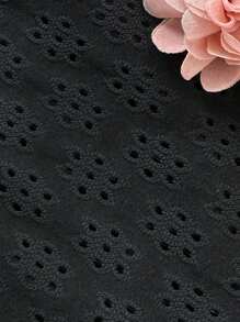 SHEIN Swim 夏日度假沙滩休闲比基尼泳装套装2件碎花镂空波西米亚风钢圈立体碎花比基尼泳装可调节肩带裹身式泳裤 - 黑色 - 查看 3