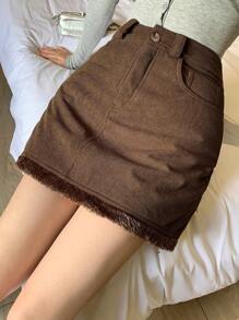DAZY Corduroy Short Mini A-Line Skirt For Women,Fall Clothes Winter Women Skirts - Brown - View 6
