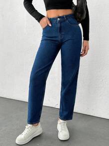 Cottnline 100% 纯棉女式纯色直筒牛仔裤