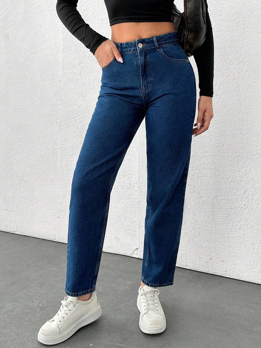 Cottnline 100% 纯棉女式纯色直筒牛仔裤