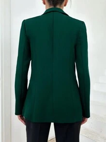 EURMUSE Women Casual Commuting Solid Color Blazer Jacket, Autumn - Dark Green - View 2