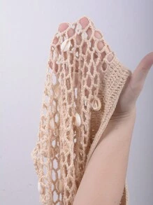 Swim Vcay 女士夏季服装 女士 波西米亚风 透明镂空前系带贝壳装饰罩衫裙 夏季