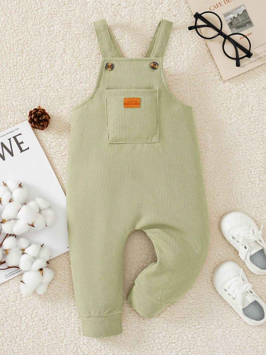 Bộ đồ liền quần vải tổ ong dễ thương cho bé trai mùa xuân và mùa thu - xanh quân đội - Xem 1