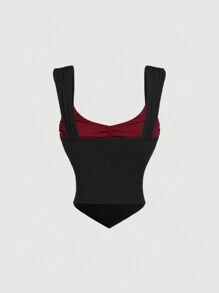 SHEIN MOD 珍珠缀饰前纽扣带黑色复古紧身胸衣冬季背心，外出背心，女士沙滩装，女士装，女士派对装，新年夜装 - 黑色 - 查看 2