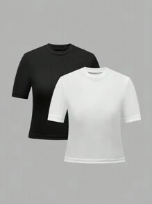 3 pièces/Set Hauts courts à manches courtes style décontracté pour adolescentes