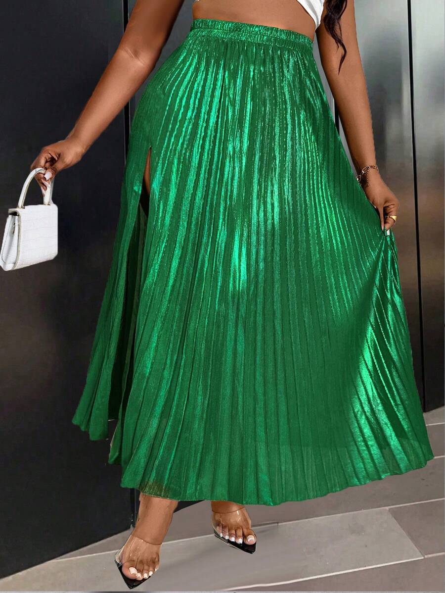 Maweii Váy xếp ly hở lưng gợi cảm màu trơn cỡ lớn cho nữ - màu xanh lá - Xem 1