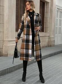 EMERY ROSE Women's Front Button Long Sleeve Notched Collar Plaid Minimalist Jacket