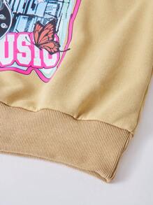 SHEIN Explorewe 2 件套 Tween Girl 迷彩裤和吉他字母印花运动衫套装 - 彩色 - 查看 8