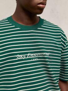 AKNOTIC Business Casual Men's Loose Knit Striped Round Neck Short Sleeve T-Shirt - Green - View 5